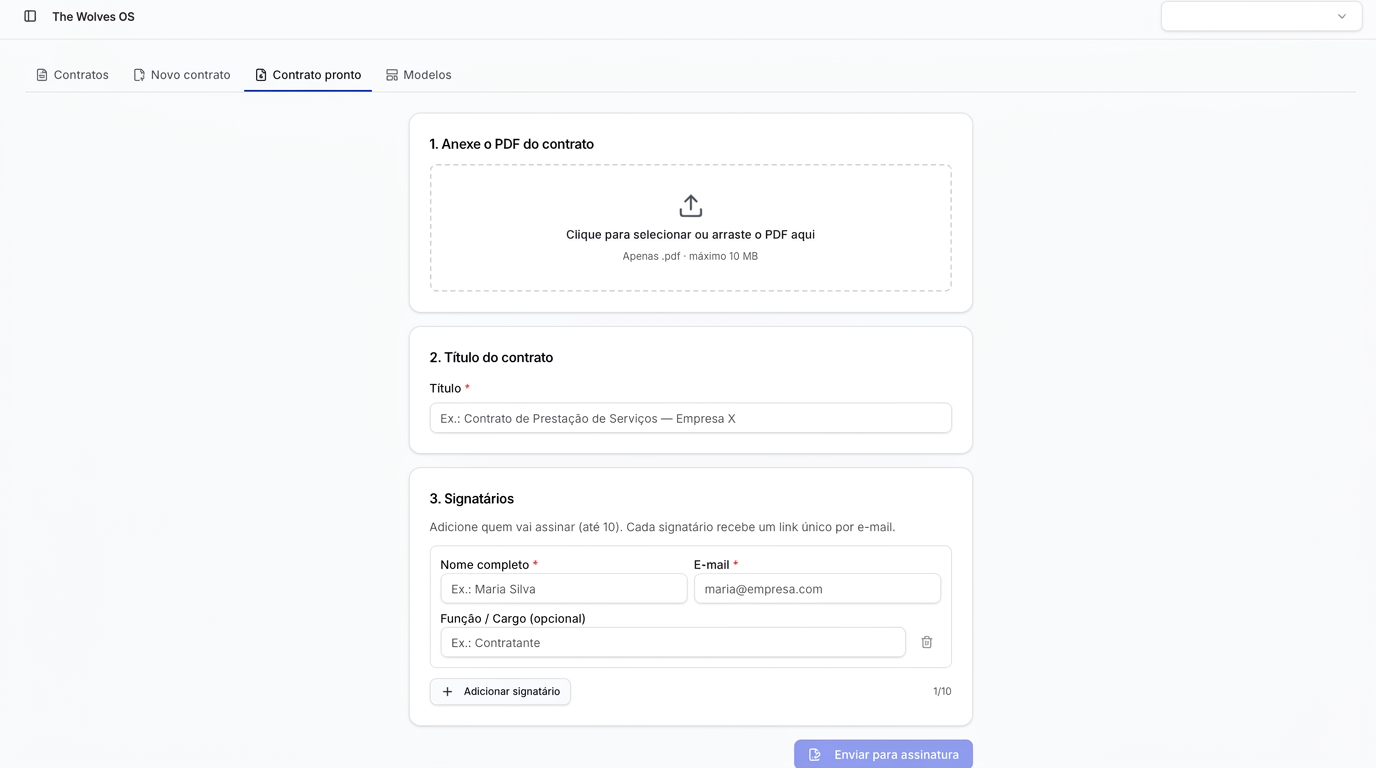 Contrato com assinatura eletrônica dentro da plataforma